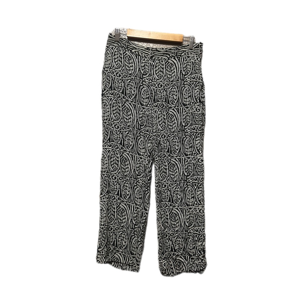 LOFT Petites Wide Leg Pants Womens 8P Black White Leaf Print Excellent Rayon